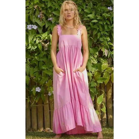 Free People Isabella Maxi Dress Boho Summer Vacation Resort Lightweight Sz XL Pi - Picture 1 of 5